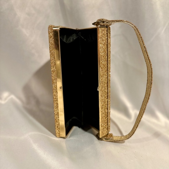 60s Gold Glitter Frame Handbag Vintage Disco Gogo Evening Bag Purse - Picture 3 of 5